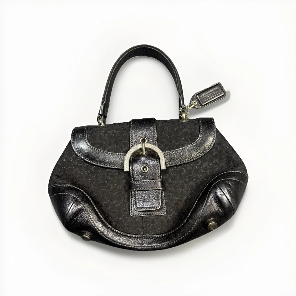 Rare Coach Mini Black Satin Suede Top Rhinestone Buckle Bag w/Crystal SignatureL - Image 1 of 4