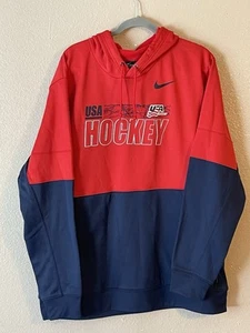 Men’s 2XL NWOT USA Hockey Nike Dri-Fit Pullover Hoodie Red/Navy - Picture 1 of 6