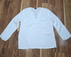 Lands' End 100% Leinen Shirt Damen XL weiß 18-20 Lagenlook Tunika Boho Top - Bild 1 von 8
