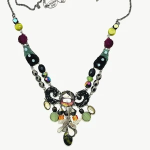 Ayala Bar Statement Necklace Boho Fabric Gemstone Bead Retired - Picture 1 of 8