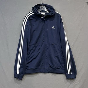 Adidas Chaqueta de Pista con Capucha para Hombres Grande Azul 3 Tiras Bolsillos Cuello Alto Cremallera Completa - Imagen 1 de 9
