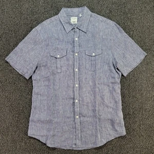 Murano Baird McNutt Shirt Men Large Blue Linen Slim Fit Pockets Short Sleeve - Picture 1 of 9