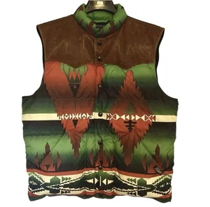 Mens M Polo Ralph Lauren Southwestern Aztec Puffer Vest Jacket Leather Down2407 - Picture 1 of 9