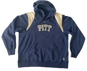 VTG Y2K Pitt Panthers Nike Center Logo Embroidered Navy Hooded Sweatshirt Men L - Picture 1 of 10