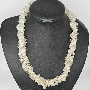 Authentic Quartz Necklace Wide Choker Chip Gemstone Pearl Bead 110g 40cm Long - Picture 1 of 9