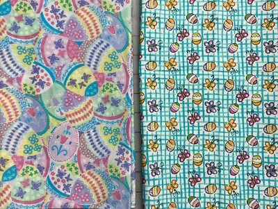 2 Piece Lot TOTAL 37" OOP Easter Egg Butterflies Gingham Aqua MBT Springs Fabric - Image 1 of 3