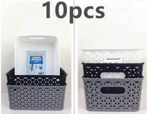 10x Rectangle Plastic Storage Basket w Carry Holes Random Color 0169 - Picture 1 of 1