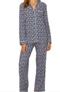 KAREN NEUBURGER FLANNEL PAJAMAS DITSY NAVY FLORAL TOP LONG SLEEVES LONG PANTS M - Picture 1 of 12
