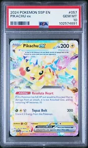 2024 Pokemon Surging Sparks Pikachu Ex 057/191 PSA 10 GEM 💎 - Picture 1 of 2
