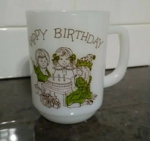 Vintage HAPPY BIRTHDAY Fire King Anchor Hocking Mug Birthday Child Poem - Picture 1 of 4
