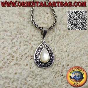 Ciondolo in argento 925‰ madreperla a goccia cabochon e decoro a "S" o greche a - Foto 1 di 3
