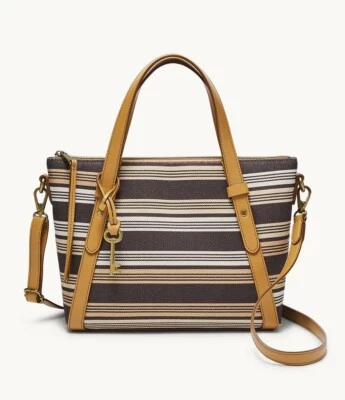 Cartera FOSSIL AVONDALE SHB2752558 Yute/Algodón Multi Rayas Marrones Vegana MD, NUEVA CON ETIQUETAS Foto 1 de 2