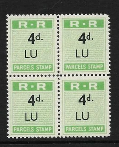 ESTAMPILLAS DE PAQUETES DE FERROCARRIL RHODESIA, 1951, 4d CON LU, LUANSHYA, MNH BLOQUE 4 - Imagen 1 de 1