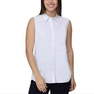 Neu mit Etikett Nicole Miller Leinenmischung ärmelloses Oberteil Knopfleiste Bluse Tunika S-XXL - Bild 1 von 5