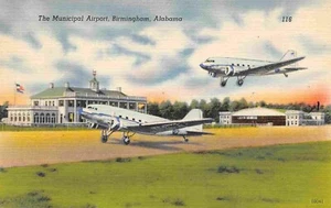 Birmingham Municipal Airport Planes Alabama 1940s linen postcard - Picture 1 of 2