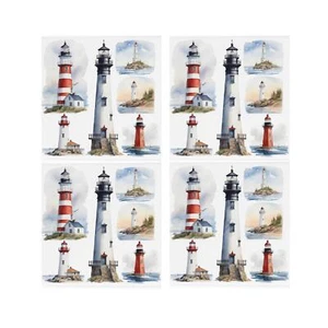 Leuchttürme Keramik Untersetzer Set - Küstendekor Quadratisch 4er Set Untersetzer Geschenk - Bild 1 von 1