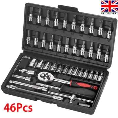 46PCS Socket Wrench Set 1/4" Drive Ratchet Wrench, Drill Bit Combo Kit with Case - Image 1 of 4