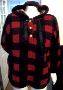 New Size 3X Adrienne Vittadini red black fuzzy plaid sweater Chest 56" x Len 29" - Picture 1 of 4