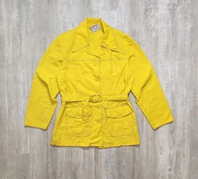 Vintage 70s Groovy Safari Jacket Bright Yellow Belted  Womens Size 14 - Image 1 of 4