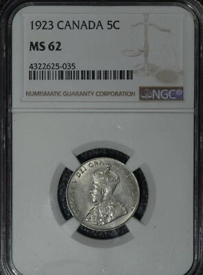 1923 Canada 5 cents, NGC MS62, White, five cents - Image 1 of 2