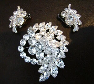 Stunning WEISS Clear Rhinestone Spiral Brooch Pin Demi Parure Earring set - Picture 1 of 7