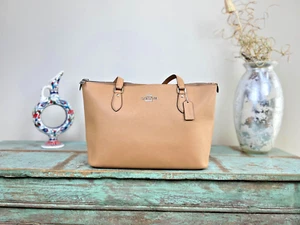 Coach Leather Tote Latte Shoulder Large Bag Purse Silver/Latte - Picture 1 of 10
