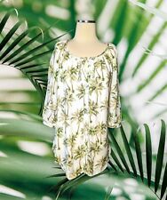 N TOUCH Women's PALM TREE Green Shirt Top Size Medium TROPICAL Hawaiian 