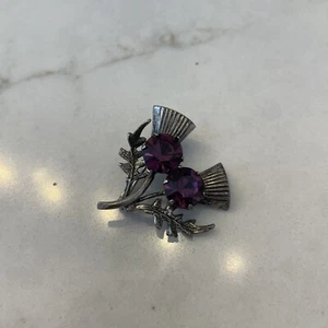 Vintage Amethyst Scottish Thistle Pin Brooch WBS Wart Brothers Sterling Silver - Picture 1 of 9