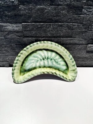 Porthmadog Pottery Wales Signed D Clisham Green Crescent Shaped Dish - Image 1 of 4
