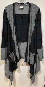 Knox Rose Open Waterfall Cardigan Women Gray/Black Color Block Long Slv Size XXL - Picture 1 of 8