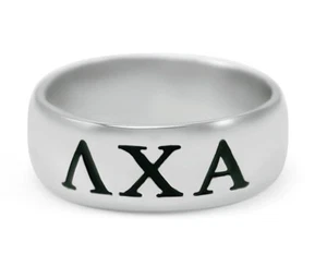 Lambda Chi Alpha men' sterling silver wide-band ring with black enamel, NEW! - Picture 1 of 3