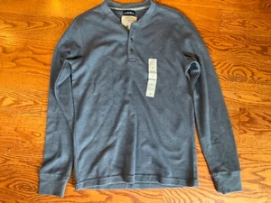 St Johns Bay Henley Thermal Shirt Mens Medium Waffle Knit Long Sleeve Blue/Gray - Picture 1 of 1