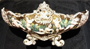 Capodimonte Vintage Large Reticulated Centrepiece Putti Cherub Gold Fruit Bowl - Picture 1 of 23