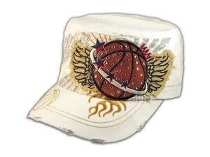 White Basketball Cadet Castro Cap Vintage Military Army Hat Distressed - Picture 1 of 4