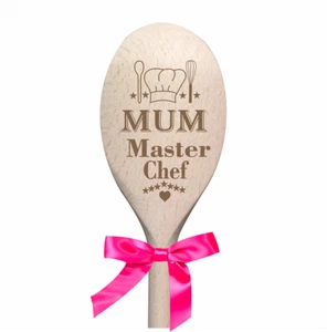 MOTHER'S DAY GIFT Wooden Engraved Spoon-"Mum Master Chef" - Choose Your Ribbon! - Picture 1 of 7