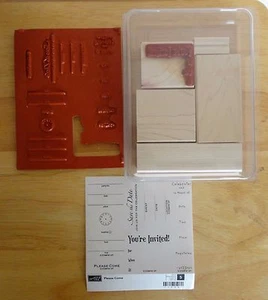 2007 Stampin Up PLEASE COME 5pc RUBBER INK STAMP SET Save the Date Invitation - Picture 1 of 4