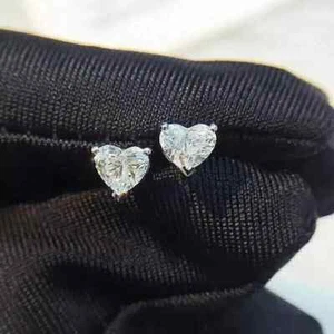 2 Ct Simulated Diamond Heart Shape Stud Women's Earrings 14K White Gold Plated - Picture 1 of 4