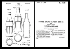 Bottiglia Coca Cola 1937 BREVETTO stampa artistica, disegno documento HOBBLE SKIRT - Foto 1 di 2