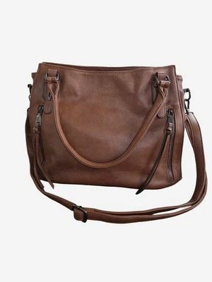 Cartera de cuero sintético marrón real con bolsillos con cremallera estilo clásico resistente hermosa Foto 1 de 4