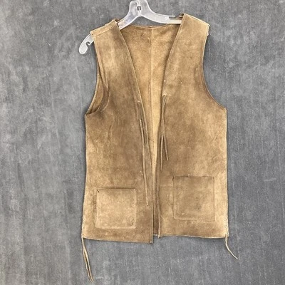 VTG 60s Handmade Leather Vest Men’s Small Brown Long Western Hippie Boho - Image 1 of 4