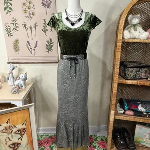 Vintage Y2K Green Crushed Velvet Flutter Sleeve Top Fairy Forest Whimsigoth S M - Picture 1 of 7