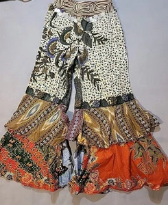 Batik Carwi Pants with Bells Bohemian Hippie Harem Dancer Womens Pants Small - Picture 1 of 10