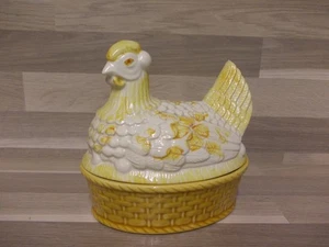 Majolika Huhn Butterhuhn, Fayence Keramik Deckeldose,  Portugal, Handarbeit - Bild 1 von 7