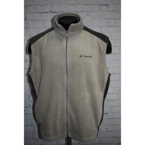 Columbia Fleece Jacket Vest Mens Size Large Camping Hiking Tan Gray Polyester - Picture 1 of 7