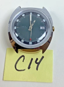 Vintage 1972 Timex Marlin blaues Zifferblatt Datum Uhr läuft M25 Ersatzteile Reparatur LESEN - Bild 1 von 9