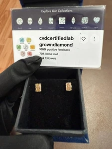 2.00 CTW Radiant Brown Lab Grown Diamond 14 KT Gold Screwback IGI Certified - Picture 1 of 9