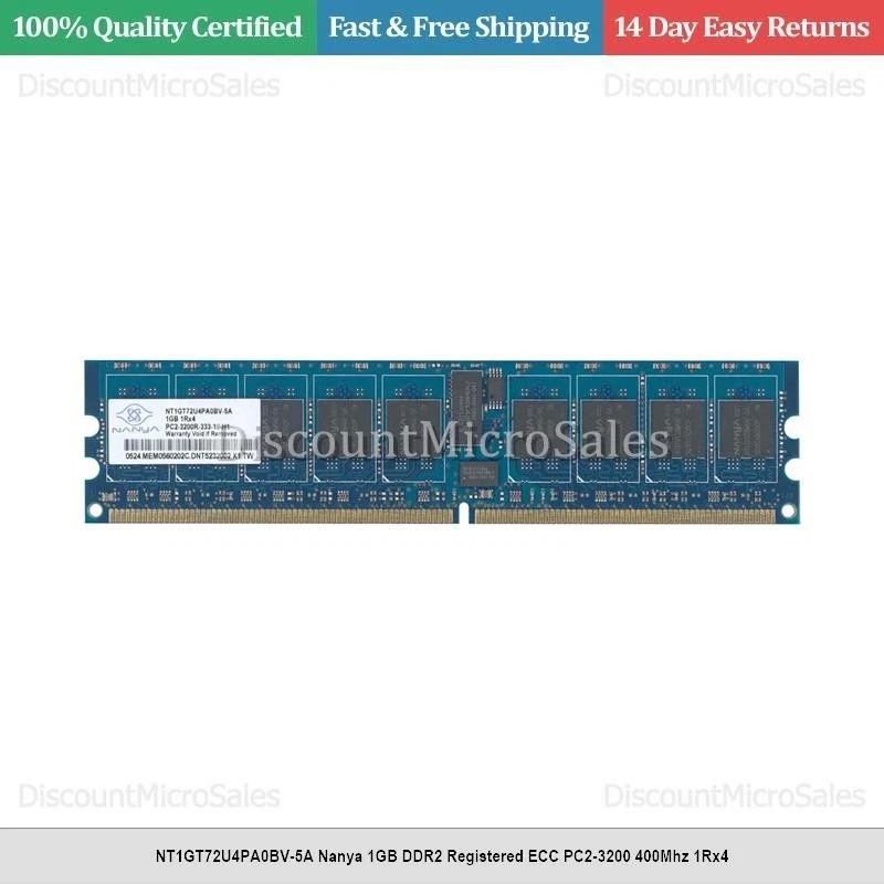 NT1GT72U4PA0BV-5A Nanya 1GB DDR2 Registered ECC PC2-3200 400Mhz 1Rx4 - Image 1 of 1