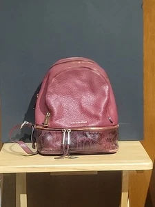 Michael Kors Rhea Leather Backpack Pebbled/Snake Maroon Burgundy - Picture 1 of 10