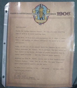 1978 Planters Peanuts Vintage Paper Dear Customer letter - Picture 1 of 6
