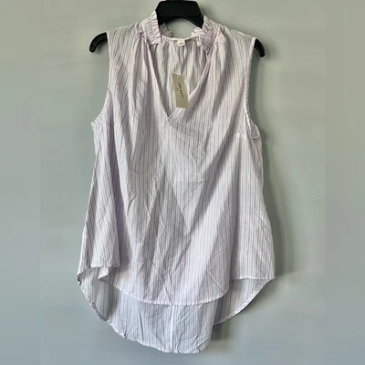 Top informal a rayas sin mangas con cuello con volantes ligero On 34th para mujer talla 0X Foto 1 de 4